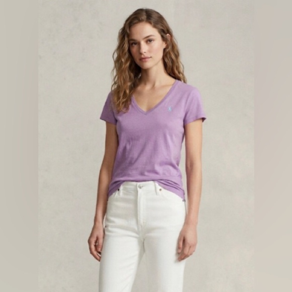 POLO | 100% pima cotton purple v-neck classic T Shirt | size Xs